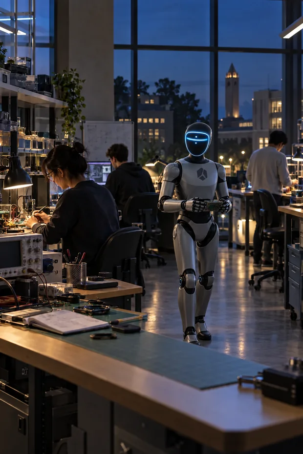 Humanoid robot working in a university engineering laboratory